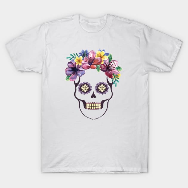 Santa Muerte with flowers T-Shirt by AliJun